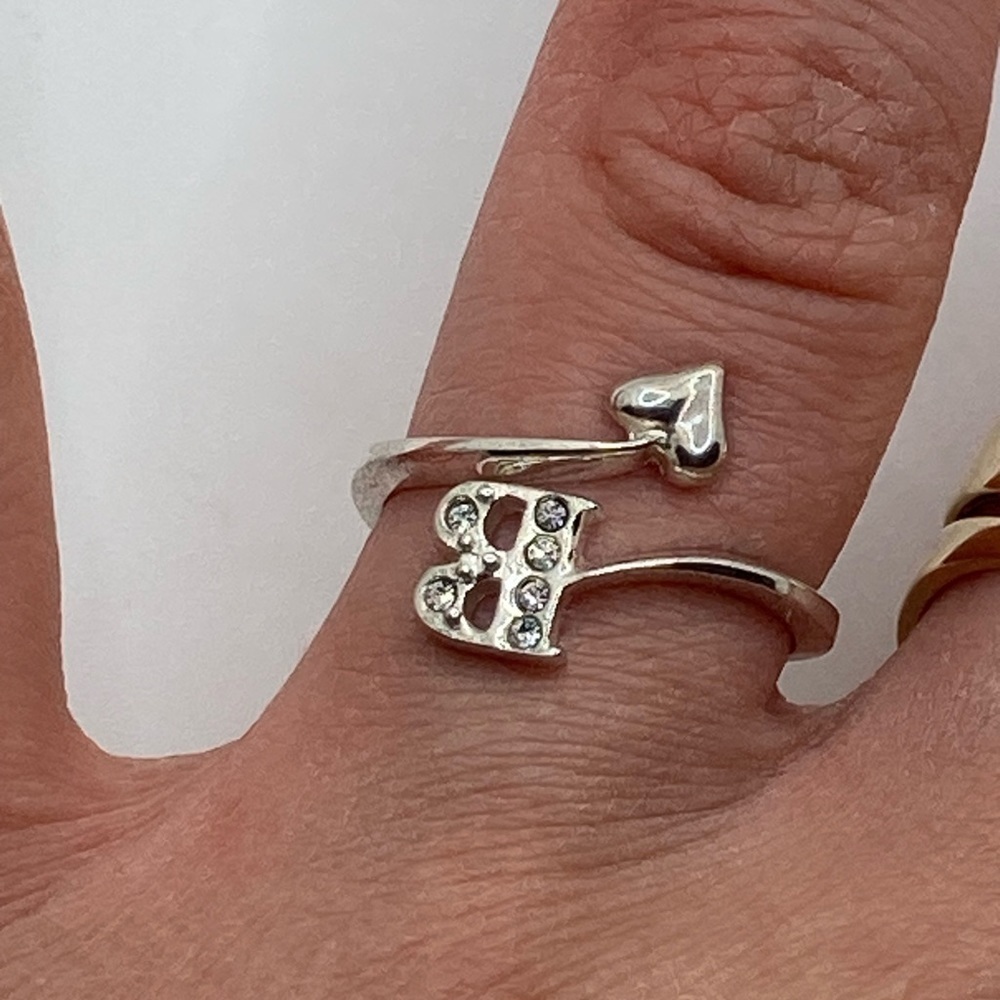 Vtg Sterling CZ Letter B Heart Open Adjustable Bypass Ring Sz 7 / AVON - Picture 5 of 9